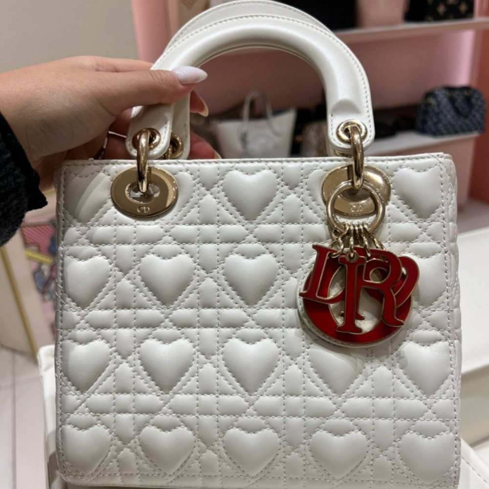 My ABC Lady Dior White Heart-Quilted Satchel (Limited Edition) w/ Gold Hardware